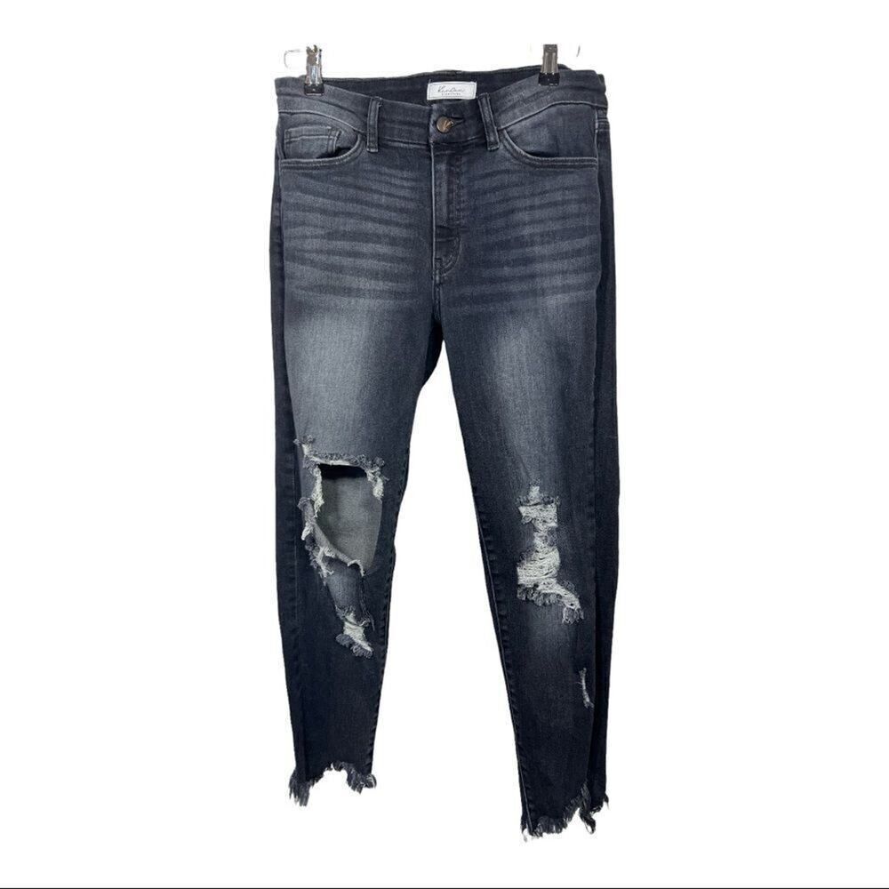 KANCAN SIGNATURE Women's Distressed Mid-Rise Ankle Skinny Jeans Black Size 28 - Picture 2 of 11